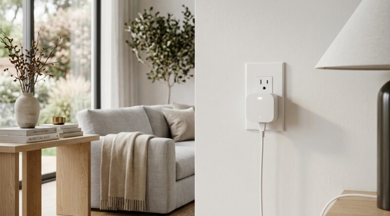 A beautifully designed smart plug monitoring energy in a modern home